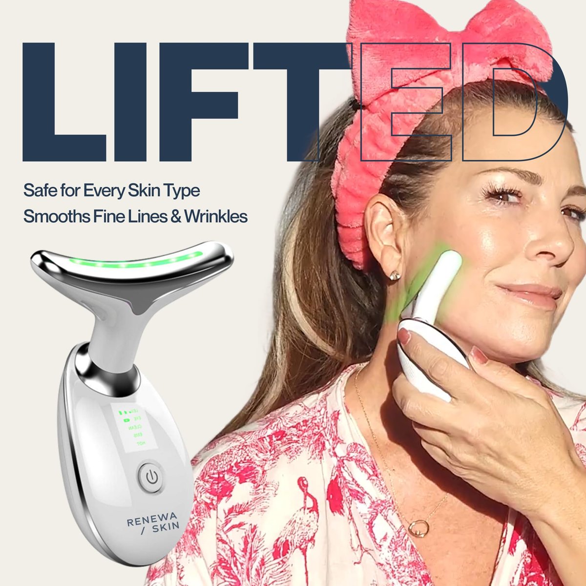 Renewa Skin Face & Neck Sculpting Tool - Handheld Beauty Device with Gentle Light & Soothing Vibration for a Smoother, Refreshed, Radiant Complexion Avelisse