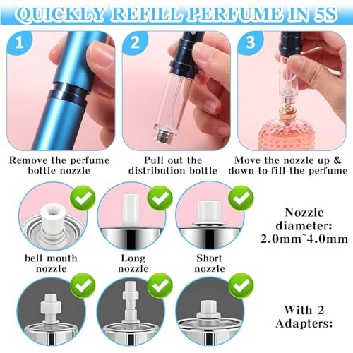 IANFAN 2-Pack Mini Refillable Perfume Atomizer 5ml - Leakproof Travel Cologne Spray Bottle, Empty Dispenser for Outgoing & Traveling - Black & Blue Aluminum - görsel 6