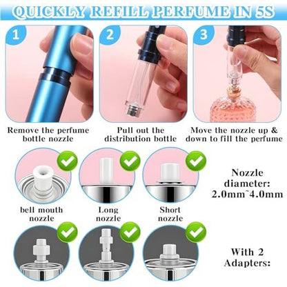 IANFAN 2-Pack Mini Refillable Perfume Atomizer 5ml - Leakproof Travel Cologne Spray Bottle, Empty Dispenser for Outgoing & Traveling - Black & Blue Aluminum