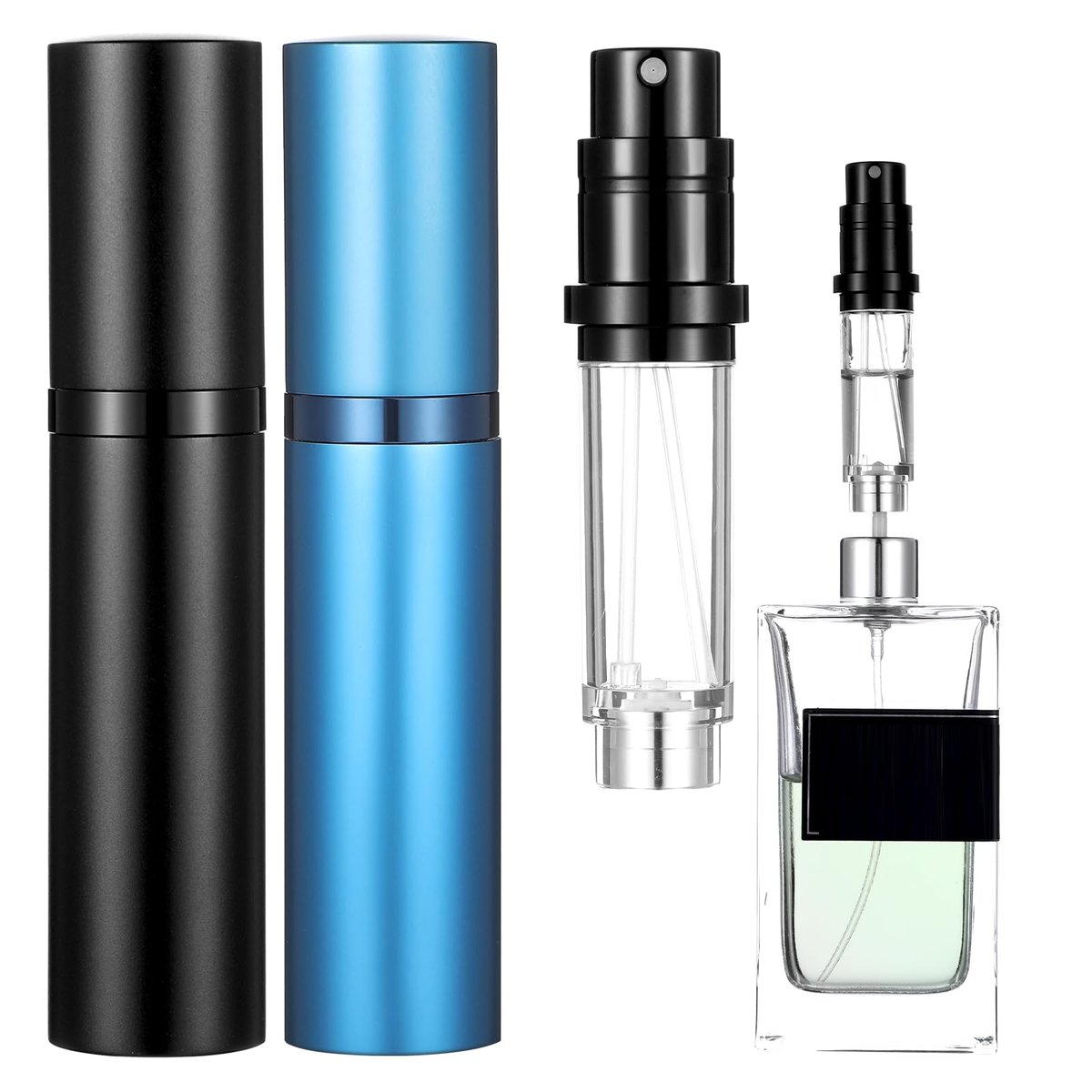 IANFAN 2-Pack Mini Refillable Perfume Atomizer 5ml - Leakproof Travel Cologne Spray Bottle, Empty Dispenser for Outgoing & Traveling - Black & Blue Aluminum - görsel 1