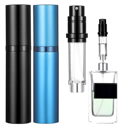 IANFAN 2-Pack Mini Refillable Perfume Atomizer 5ml - Leakproof Travel Cologne Spray Bottle, Empty Dispenser for Outgoing & Traveling - Black & Blue Aluminum