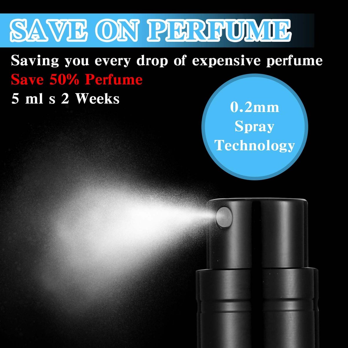 IANFAN 2-Pack Mini Refillable Perfume Atomizer 5ml - Leakproof Travel Cologne Spray Bottle, Empty Dispenser for Outgoing & Traveling - Black & Blue Aluminum - görsel 7