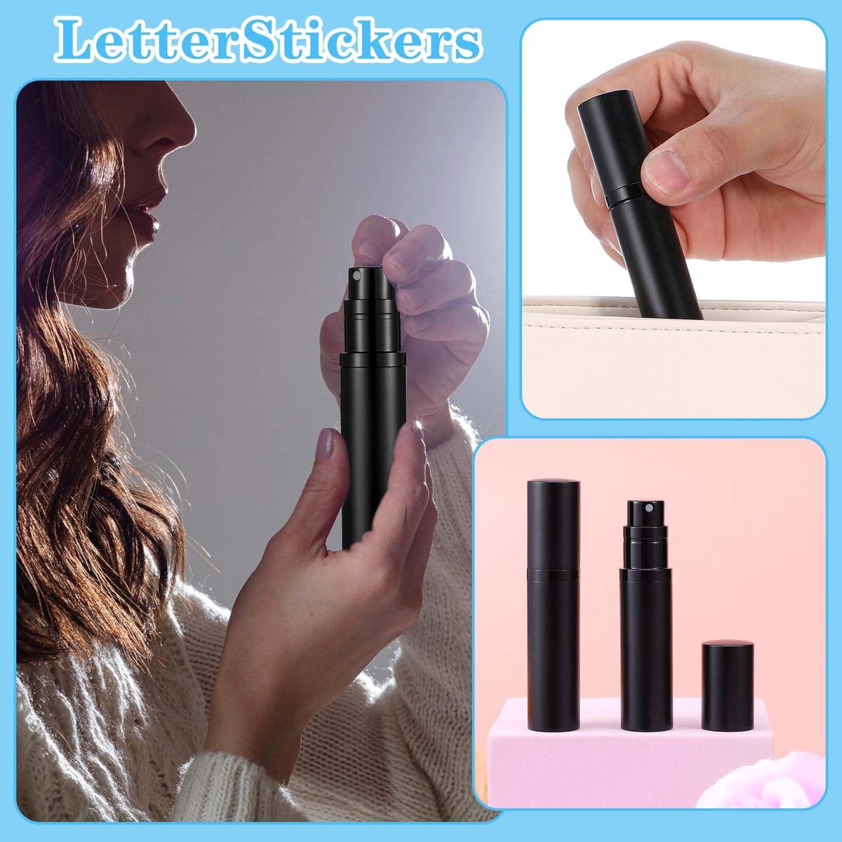 IANFAN 2-Pack Mini Refillable Perfume Atomizer 5ml - Leakproof Travel Cologne Spray Bottle, Empty Dispenser for Outgoing & Traveling - Black & Blue Aluminum - görsel 11