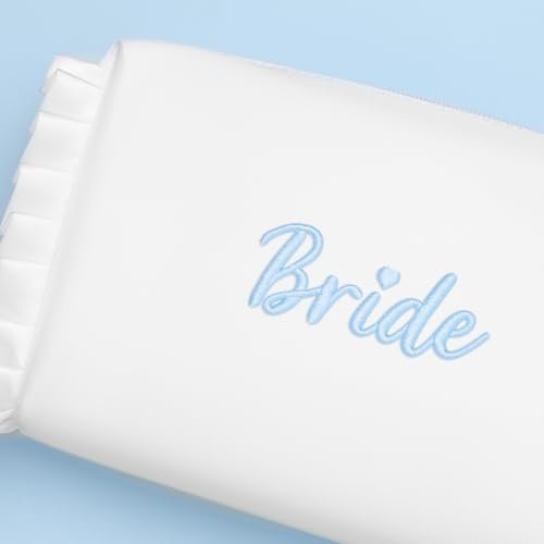 Etercycle Bride Cosmetic Bag - White Satin Bridal Makeup Bag with Exquisite Blue Embroidery, Ruffle Toiletry Bag for Engagement Wedding Bridesmaid Bachelorette Party - görsel 8