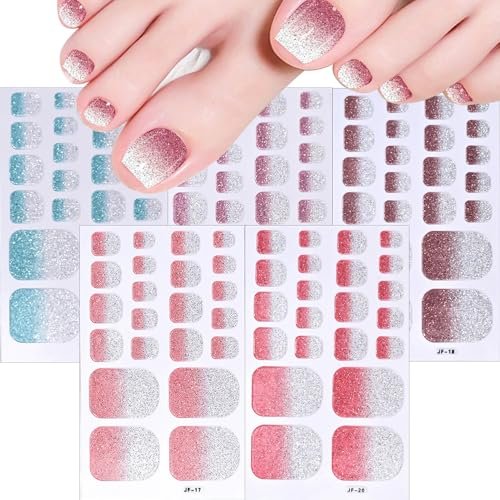 5 Sheets 110 Pcs Gradient Glitter Toe Nail Polish Stickers Strips - Full Nail Wraps, 3D Shiny Colorful Gel Toe Nail Decals for Women Nails Decoration Avelisse