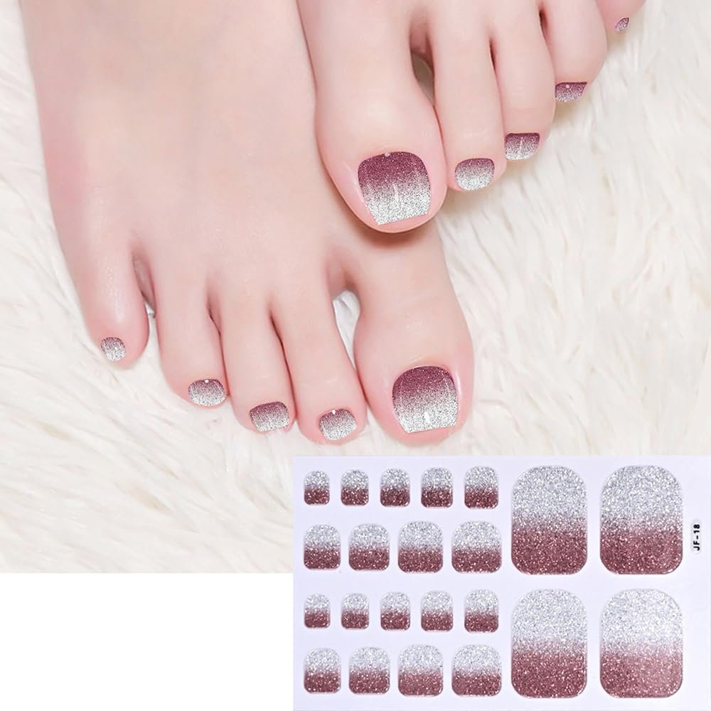 5 Sheets 110 Pcs Gradient Glitter Toe Nail Polish Stickers Strips - Full Nail Wraps, 3D Shiny Colorful Gel Toe Nail Decals for Women Nails Decoration Avelisse