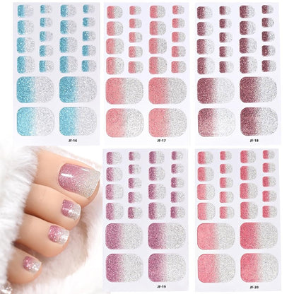 5 Sheets 110 Pcs Gradient Glitter Toe Nail Polish Stickers Strips - Full Nail Wraps, 3D Shiny Colorful Gel Toe Nail Decals for Women Nails Decoration Avelisse
