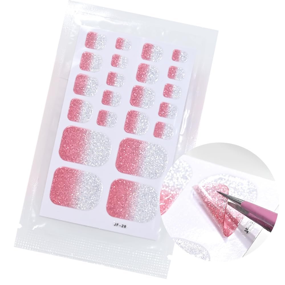 5 Sheets 110 Pcs Gradient Glitter Toe Nail Polish Stickers Strips - Full Nail Wraps, 3D Shiny Colorful Gel Toe Nail Decals for Women Nails Decoration Avelisse