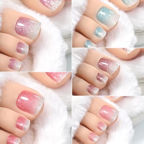 5 Sheets 110 Pcs Gradient Glitter Toe Nail Polish Stickers Strips - Full Nail Wraps, 3D Shiny Colorful Gel Toe Nail Decals for Women Nails Decoration Avelisse