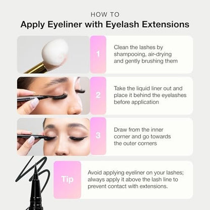 CURACORO Oil-Free Liquid Eyeliner for Eyelash Extensions – Ultra-Fine Felt Tip, Waterproof & Long-Lasting, Smudge-Proof Black Eyeliner