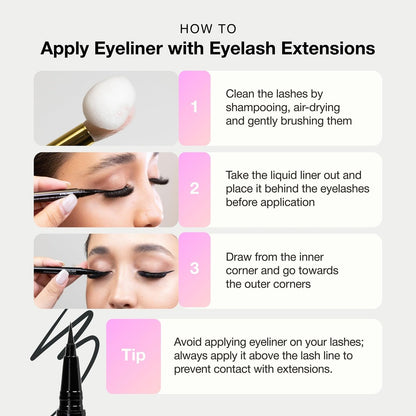 CURACORO Oil-Free Liquid Eyeliner for Eyelash Extensions – Ultra-Fine Felt Tip, Waterproof & Long-Lasting, Smudge-Proof Black Eyeliner
