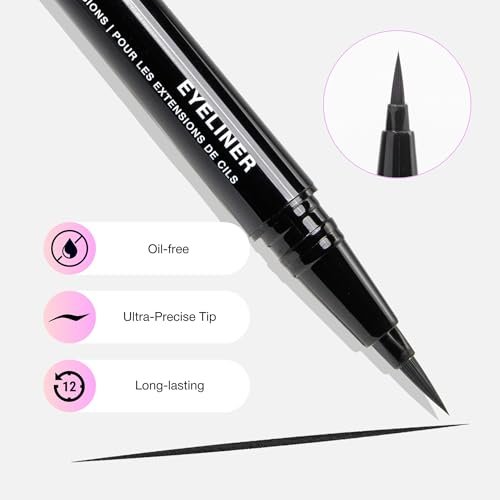 CURACORO Oil-Free Liquid Eyeliner for Eyelash Extensions – Ultra-Fine Felt Tip, Waterproof & Long-Lasting, Smudge-Proof Black Eyeliner - görsel 6