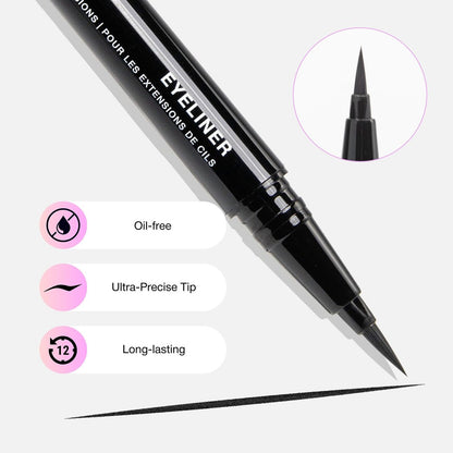 CURACORO Oil-Free Liquid Eyeliner for Eyelash Extensions – Ultra-Fine Felt Tip, Waterproof & Long-Lasting, Smudge-Proof Black Eyeliner