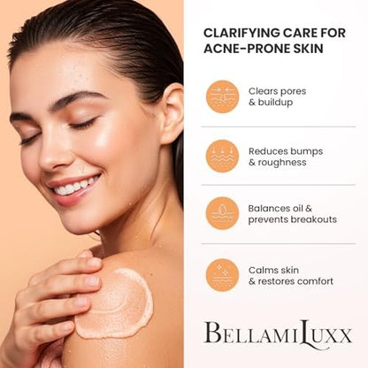 BellamiLuxx Body Acne Treatment Scrub - Helps Reduce Body Breakouts on Back, Chest, Butt & Thighs - Back Acne Treatment for Men, Women & Teens - Butt Acne Wash with Natural Actives for Smooth Skin Avelisse
