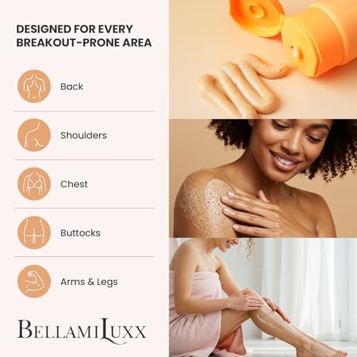 BellamiLuxx Body Acne Treatment Scrub - Helps Reduce Body Breakouts on Back, Chest, Butt & Thighs - Back Acne Treatment for Men, Women & Teens - Butt Acne Wash with Natural Actives for Smooth Skin Avelisse