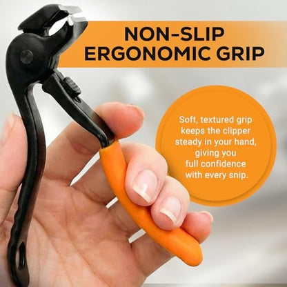 EZPIK Thick Toe Nail Clippers for Seniors with Nail File Set - Ergonomic Long Handle, Angled Head, Stainless Steel Blades for Weak & Arthritic Hands