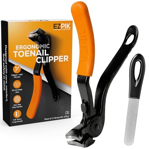 EZPIK Thick Toe Nail Clippers for Seniors with Nail File Set - Ergonomic Long Handle, Angled Head, Stainless Steel Blades for Weak & Arthritic Hands - görsel 2