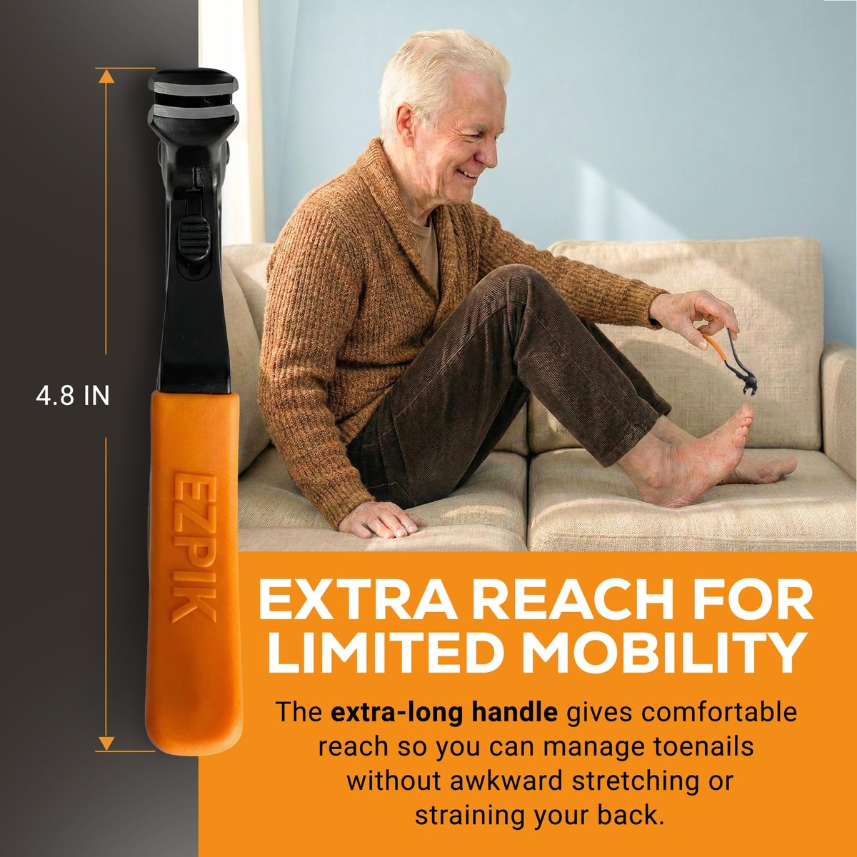 EZPIK Thick Toe Nail Clippers for Seniors with Nail File Set - Ergonomic Long Handle, Angled Head, Stainless Steel Blades for Weak & Arthritic Hands - görsel 7