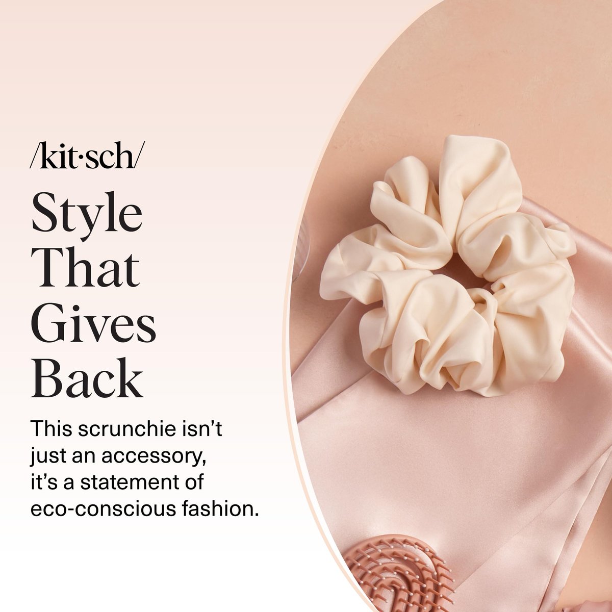 Kitsch Recycled Satin Oversized Scrunchies – Large Eco-Friendly Hair Ties for Women, Camel & Cream 2pc Set - görsel 11