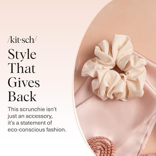 Kitsch Recycled Satin Oversized Scrunchies – Large Eco-Friendly Hair Ties for Women, Camel & Cream 2pc Set - görsel 12