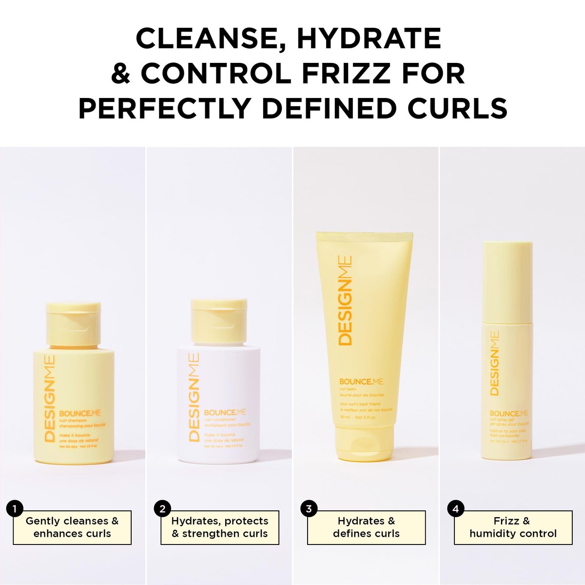DESIGNME BOUNCE.ME Curl Kit: Curl Cream, Shampoo & Conditioner, Curl Gel – Holiday Gift Set for Defined, Hydrated Curls & Coils Avelisse