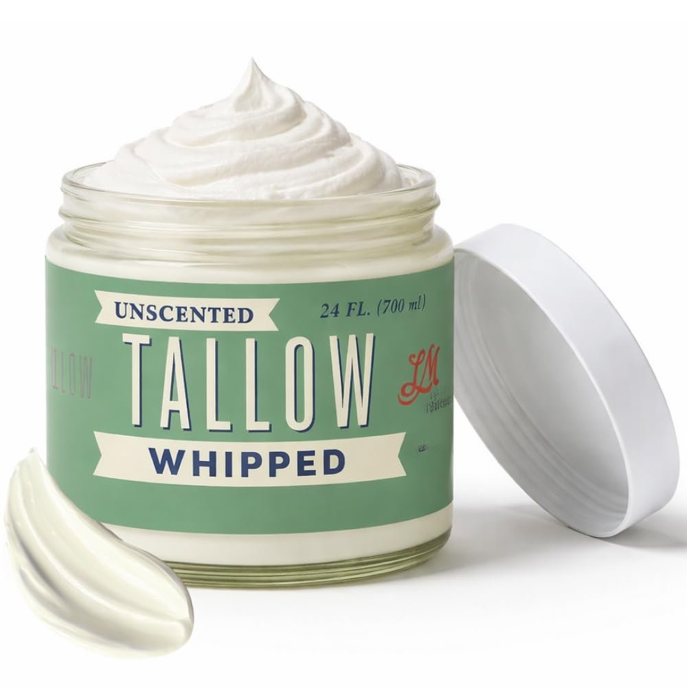 Lady May Tallow Whipped Tallow 24oz - All Natural Face Cream & Body Moisturizer for Dry Skin - No Preservatives, Parabens or Seed Oils - 100% Pure, Unscented - USA Made Avelisse