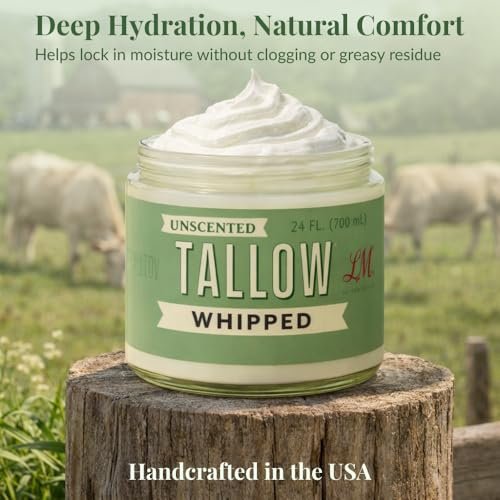 Lady May Tallow Whipped Tallow 24oz - All Natural Face Cream & Body Moisturizer for Dry Skin - No Preservatives, Parabens or Seed Oils - 100% Pure, Unscented - USA Made Avelisse