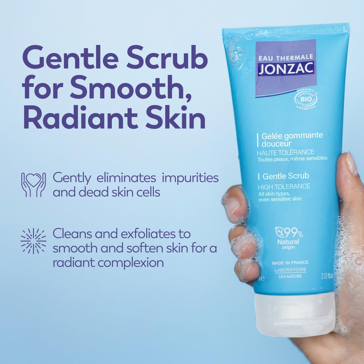 Eau Thermale Jonzac Organic Gentle Face Scrub with Perlite Beads – Smooth Radiant Complexion – Sensitive Skin Approved – Dermatologically Tested – Vegan Formula – 2.54 Fl Oz - görsel 3