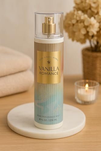 Bath & Body Works Vanilla Romance Fine Fragrance Mist 8 fl oz – Sweet Vanilla, Jasmine Petals & Amber Blend – Body Spray for Daily Refresh or Layering Avelisse