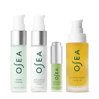 OSEA Bestsellers Set For Face + Body - 4-Piece Clean Beauty Travel Set with Body Oil, Face Cleanser, Face Cream & Hyaluronic Acid Serum Avelisse