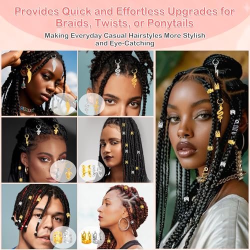 324 Pcs Gold and Silver Hair Jewelry for Braids, Dreadlock Accessories for Women Men - Metal Hair Cuffs, Rings, Clips, Charms, Beads for Braids, Locs - Perfect for Parties, Festivals, Weddings, Daily Styling - görsel 12