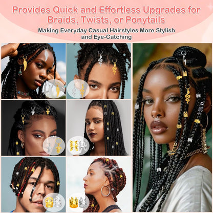 324 Pcs Gold and Silver Hair Jewelry for Braids, Dreadlock Accessories for Women Men - Metal Hair Cuffs, Rings, Clips, Charms, Beads for Braids, Locs - Perfect for Parties, Festivals, Weddings, Daily Styling