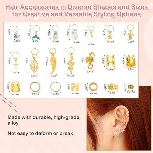 324 Pcs Gold and Silver Hair Jewelry for Braids, Dreadlock Accessories for Women Men - Metal Hair Cuffs, Rings, Clips, Charms, Beads for Braids, Locs - Perfect for Parties, Festivals, Weddings, Daily Styling - görsel 6
