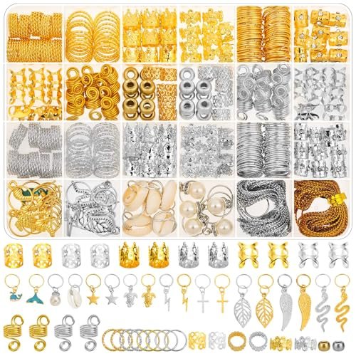324 Pcs Gold and Silver Hair Jewelry for Braids, Dreadlock Accessories for Women Men - Metal Hair Cuffs, Rings, Clips, Charms, Beads for Braids, Locs - Perfect for Parties, Festivals, Weddings, Daily Styling - görsel 2
