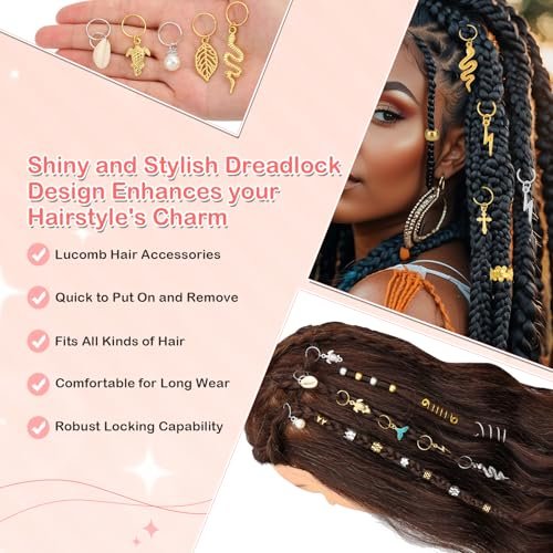 324 Pcs Gold and Silver Hair Jewelry for Braids, Dreadlock Accessories for Women Men - Metal Hair Cuffs, Rings, Clips, Charms, Beads for Braids, Locs - Perfect for Parties, Festivals, Weddings, Daily Styling - görsel 4