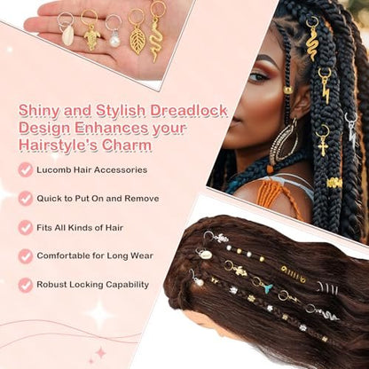 324 Pcs Gold and Silver Hair Jewelry for Braids, Dreadlock Accessories for Women Men - Metal Hair Cuffs, Rings, Clips, Charms, Beads for Braids, Locs - Perfect for Parties, Festivals, Weddings, Daily Styling