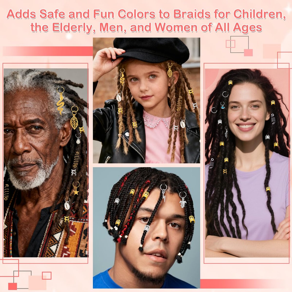 324 Pcs Gold and Silver Hair Jewelry for Braids, Dreadlock Accessories for Women Men - Metal Hair Cuffs, Rings, Clips, Charms, Beads for Braids, Locs - Perfect for Parties, Festivals, Weddings, Daily Styling - görsel 13