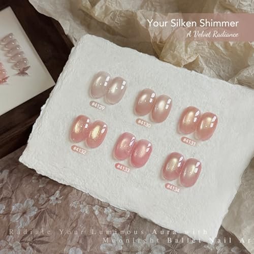 GAOY Soft Pink Cat Eye Gel Nail Polish Set - 6 Jelly Nude Holographic Translucent Colors with Magnet, Soak Off UV Light Cure, Moonlight Ballet Collection Avelisse