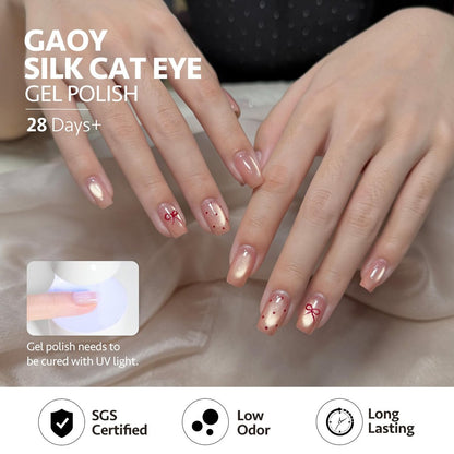 GAOY Soft Pink Cat Eye Gel Nail Polish Set - 6 Jelly Nude Holographic Translucent Colors with Magnet, Soak Off UV Light Cure, Moonlight Ballet Collection Avelisse