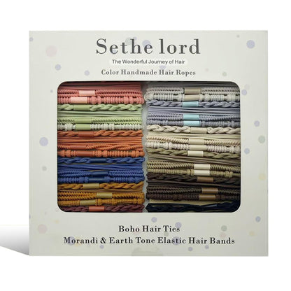 48 Pcs Boho Hair Ties - Morandi & Earth Tone Elastic Hair Bands, No Crease Durable Hair Accessories for Women Girls, Multi-Color Handmade Hair Ropes with Kraft Paper Hanging Card