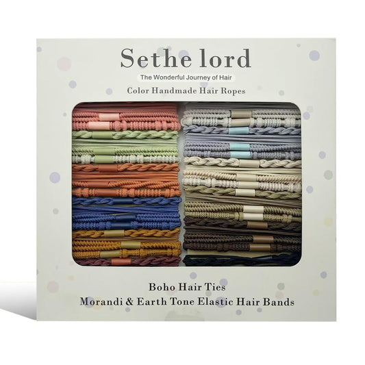 48 Pcs Boho Hair Ties - Morandi & Earth Tone Elastic Hair Bands, No Crease Durable Hair Accessories for Women Girls, Multi-Color Handmade Hair Ropes with Kraft Paper Hanging Card