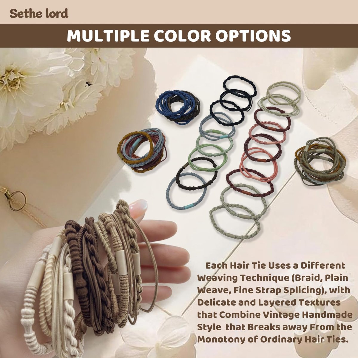 48 Pcs Boho Hair Ties - Morandi & Earth Tone Elastic Hair Bands, No Crease Durable Hair Accessories for Women Girls, Multi-Color Handmade Hair Ropes with Kraft Paper Hanging Card - görsel 5