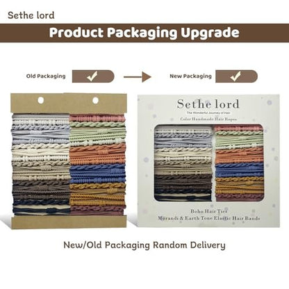 48 Pcs Boho Hair Ties - Morandi & Earth Tone Elastic Hair Bands, No Crease Durable Hair Accessories for Women Girls, Multi-Color Handmade Hair Ropes with Kraft Paper Hanging Card