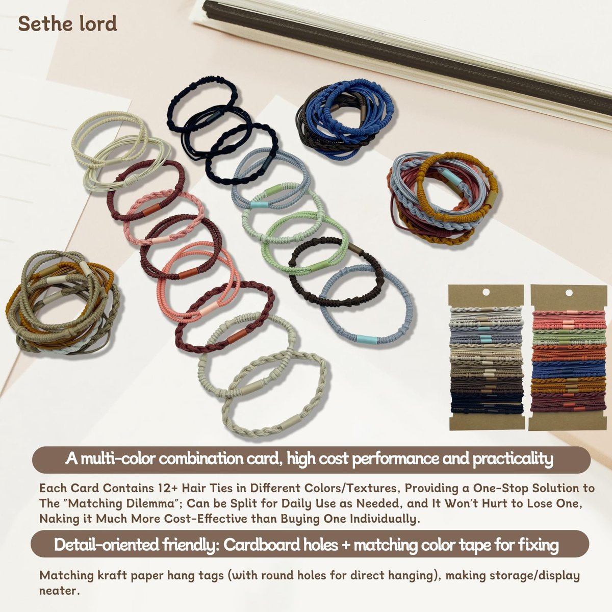 48 Pcs Boho Hair Ties - Morandi & Earth Tone Elastic Hair Bands, No Crease Durable Hair Accessories for Women Girls, Multi-Color Handmade Hair Ropes with Kraft Paper Hanging Card - görsel 9