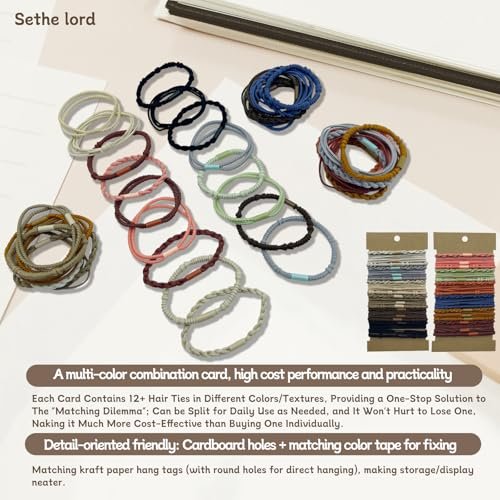 48 Pcs Boho Hair Ties - Morandi & Earth Tone Elastic Hair Bands, No Crease Durable Hair Accessories for Women Girls, Multi-Color Handmade Hair Ropes with Kraft Paper Hanging Card - görsel 10