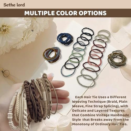 48 Pcs Boho Hair Ties - Morandi & Earth Tone Elastic Hair Bands, No Crease Durable Hair Accessories for Women Girls, Multi-Color Handmade Hair Ropes with Kraft Paper Hanging Card