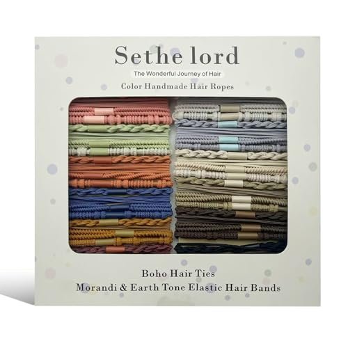 48 Pcs Boho Hair Ties - Morandi & Earth Tone Elastic Hair Bands, No Crease Durable Hair Accessories for Women Girls, Multi-Color Handmade Hair Ropes with Kraft Paper Hanging Card - görsel 2