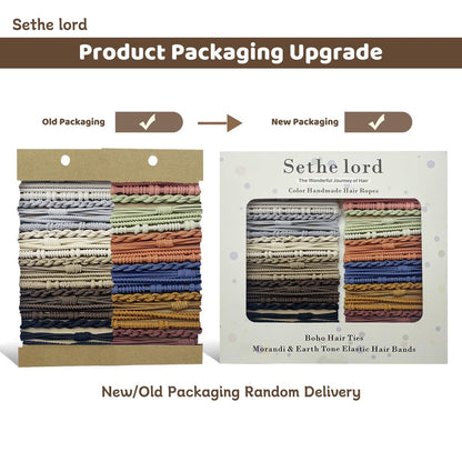 48 Pcs Boho Hair Ties - Morandi & Earth Tone Elastic Hair Bands, No Crease Durable Hair Accessories for Women Girls, Multi-Color Handmade Hair Ropes with Kraft Paper Hanging Card