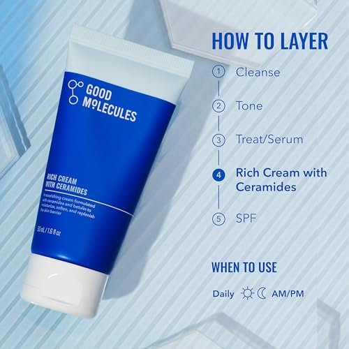 Good Molecules Rich Cream with Ceramides 50 ml / 1.6 oz – Daily Facial Moisturizer for Dry Skin, Redness – Face Lotion with Betulin Soothe, Plump, Hydrate, Moisturize – Anti-aging Skin Care - görsel 12