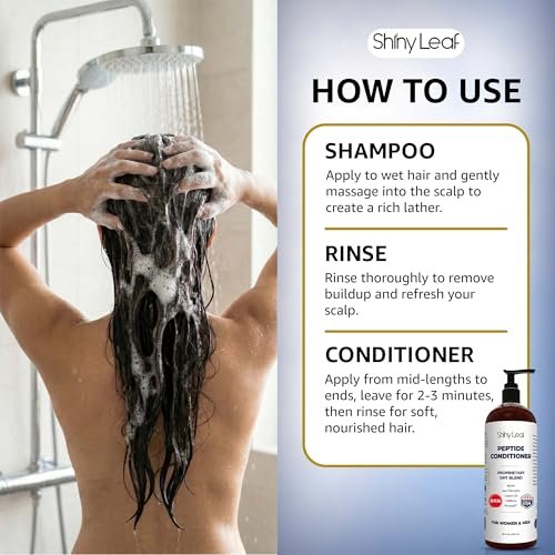 Shiny Leaf Peptide Conditioner for Hair Thinning - DHT Blocker with Biotin, Caffeine & Saw Palmetto - Sulfate Free Thickening Formula for Women & Men, Color Safe for All Hair Types, 16 fl oz Avelisse